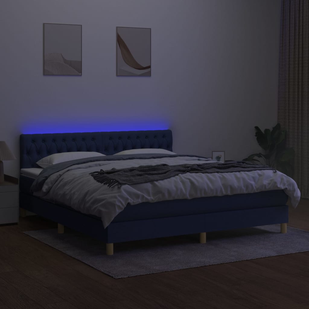 vidaXL Sommier à lattes de lit avec matelas LED Bleu 180x200 cm Tissu