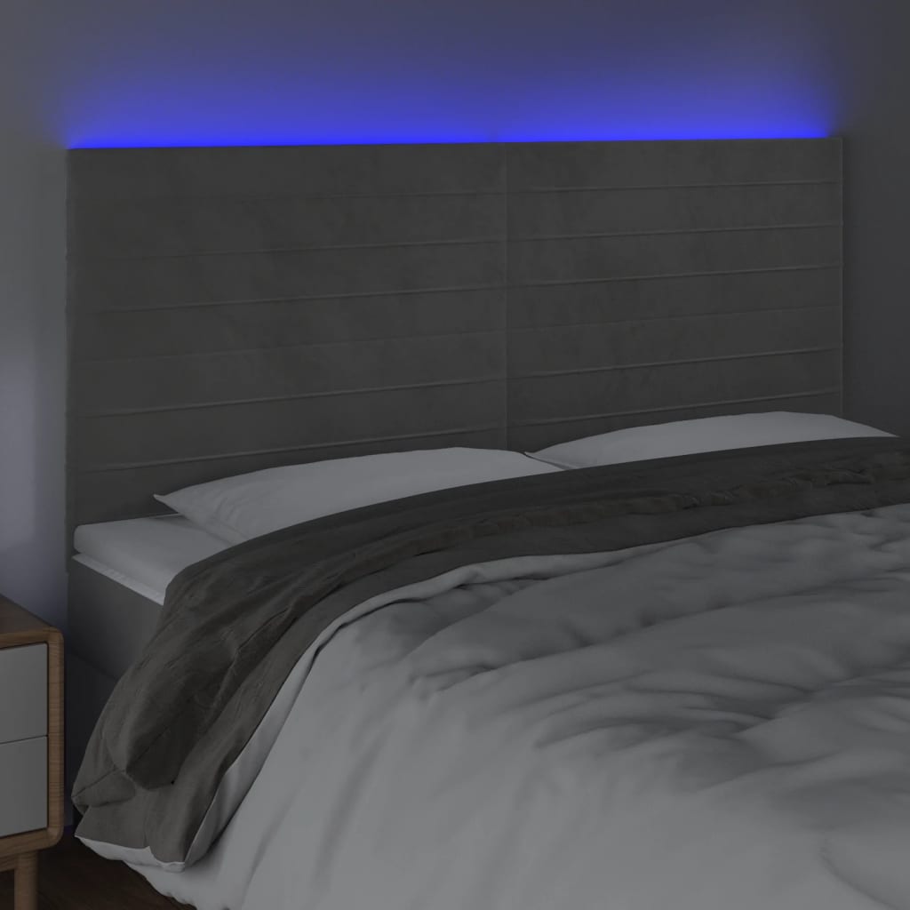 vidaXL Tête de lit à LED Gris clair 160x5x118/128 cm Velours