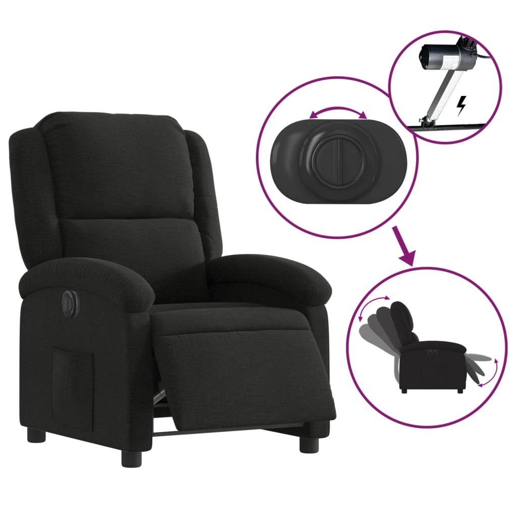 vidaXL Fauteuil inclinable électrique Noir Tissu