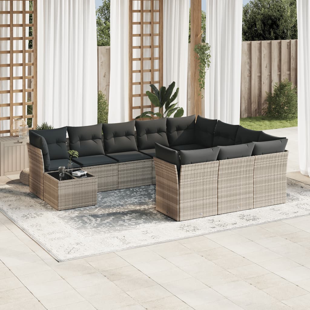 vidaXL Salon de jardin 11 pcs avec coussins gris clair résine tressée