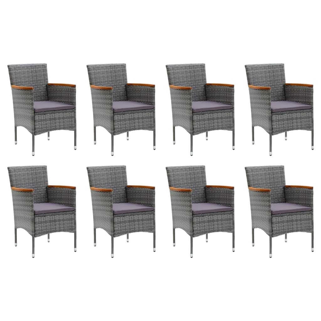 vidaXL Ensemble à manger de jardin coussins 9pcs Résine tressée Gris