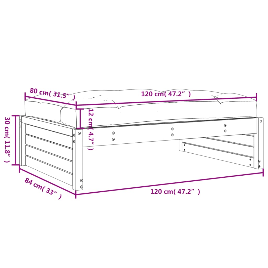 vidaXL Repose-pied de jardin 120x80 cm gris bois de pin massif