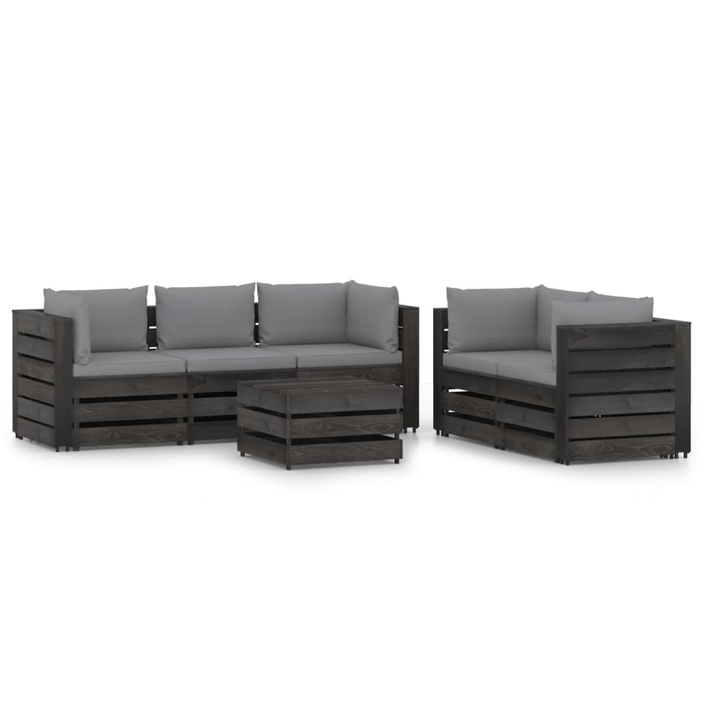 vidaXL Salon de jardin 6 pcs avec coussins Bois imprégné de gris