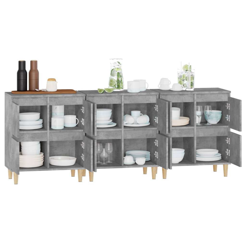 vidaXL Buffets 3 pcs gris béton 60x35x70 cm bois d'ingénierie