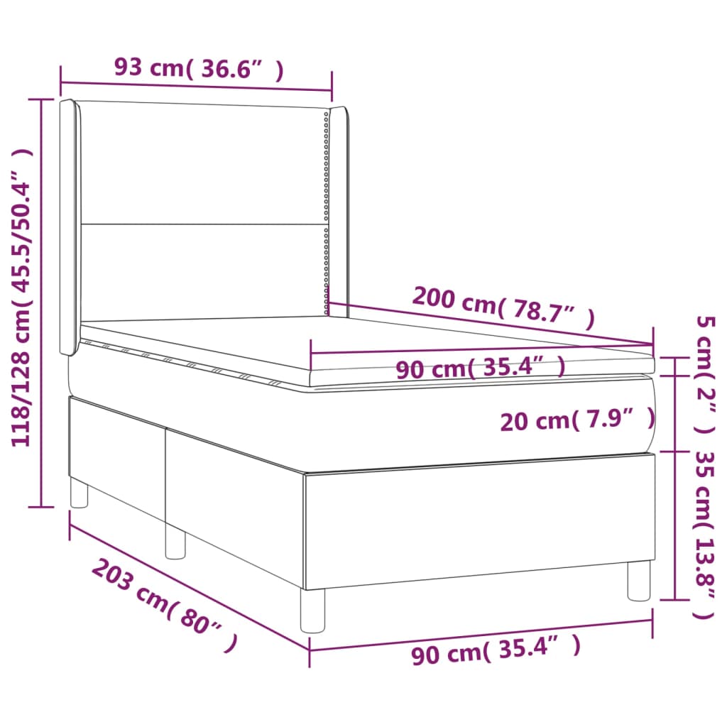 vidaXL Sommier à lattes de lit et matelas Gris clair 90x200 cm Velours