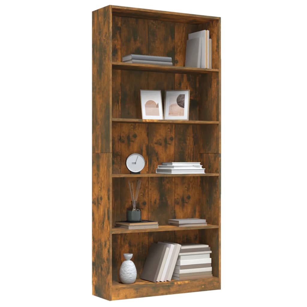 vidaXL Bibliothèque 5 niveaux Chêne fumé 80x24x175cm Bois d'ingénierie