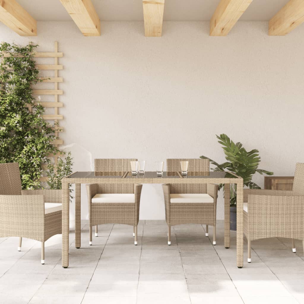 vidaXL Table de jardin avec dessus en verre beige résine tressée