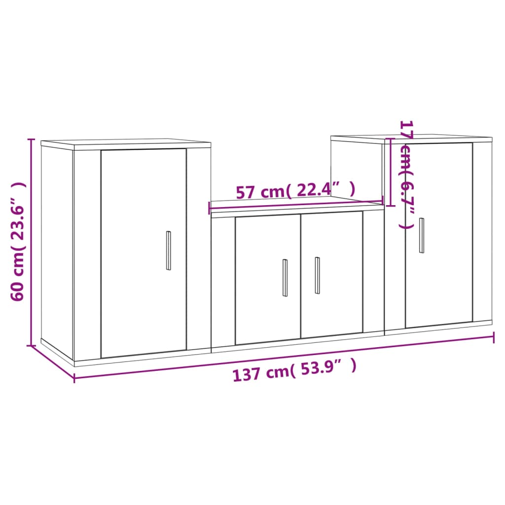 vidaXL Ensemble de meubles TV 3 pcs Sonoma gris Bois d'ingénierie