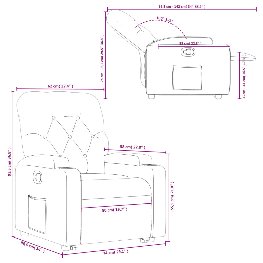 vidaXL Fauteuil inclinable Noir Similicuir