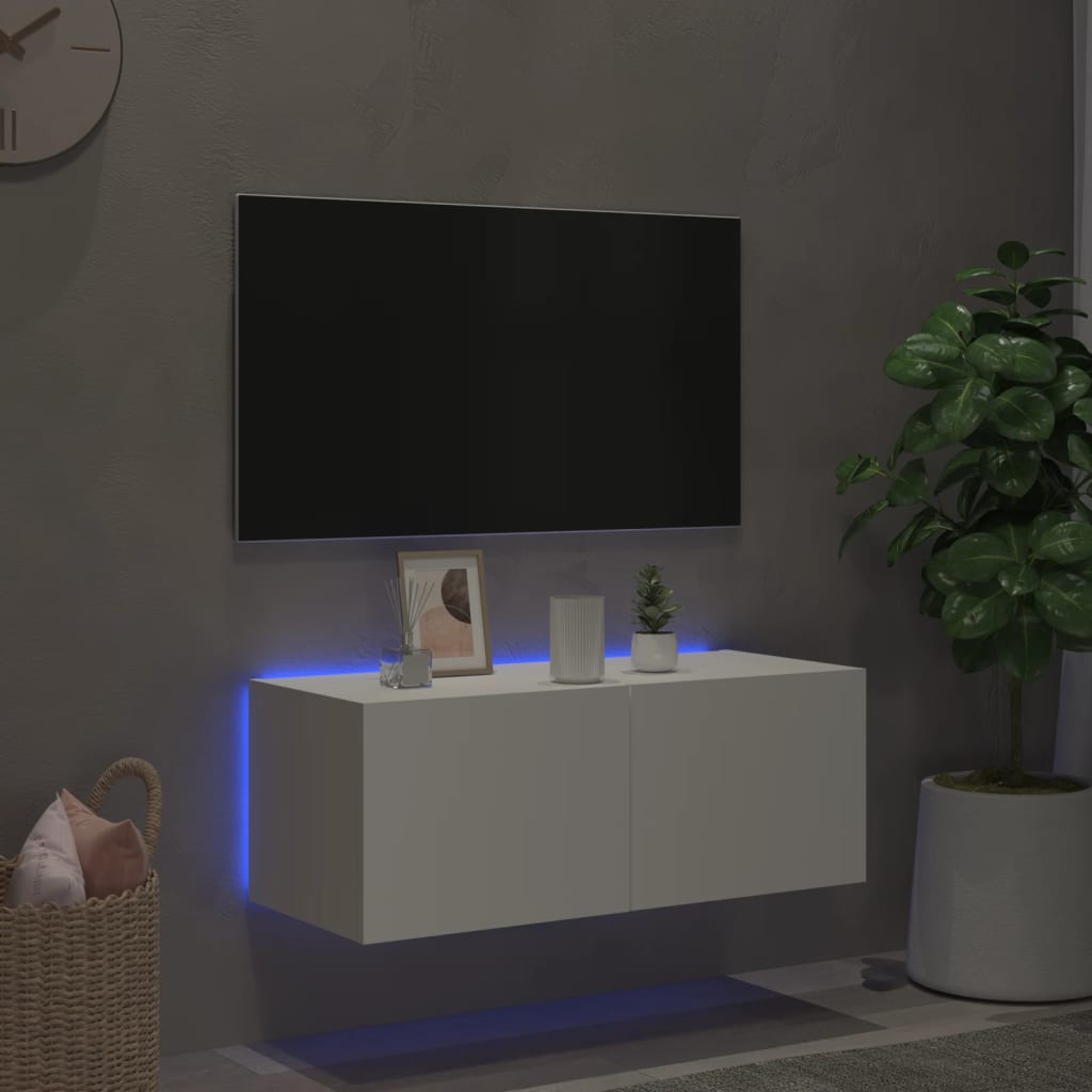 vidaXL Meuble TV mural avec lumières LED blanc 80x35x31 cm