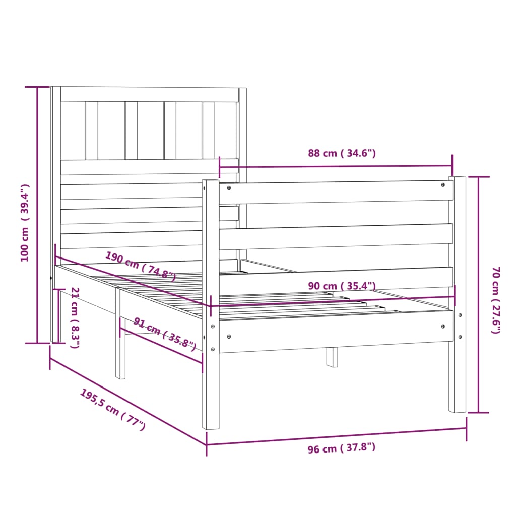 vidaXL Cadre de lit sans matelas 90x190 cm bois massif