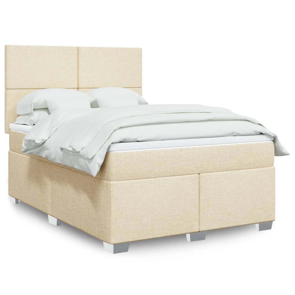 vidaXL Sommier à lattes de lit avec matelas Crème 160x200 cm Tissu