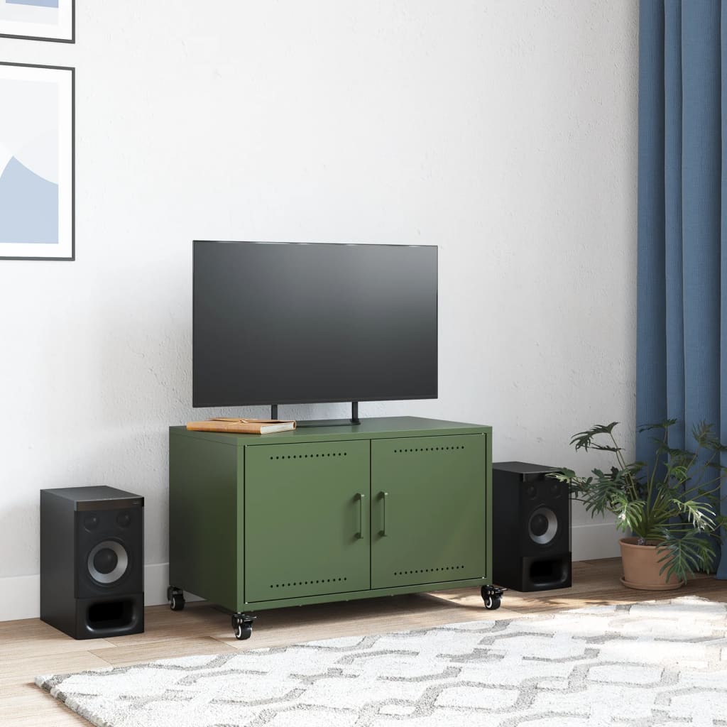 vidaXL Meuble TV vert olive 68x39x43,5 cm acier