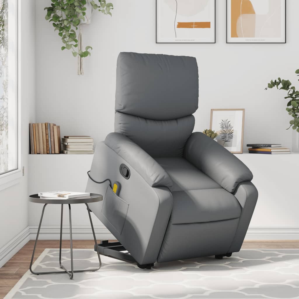 vidaXL Fauteuil inclinable de massage Gris Similicuir