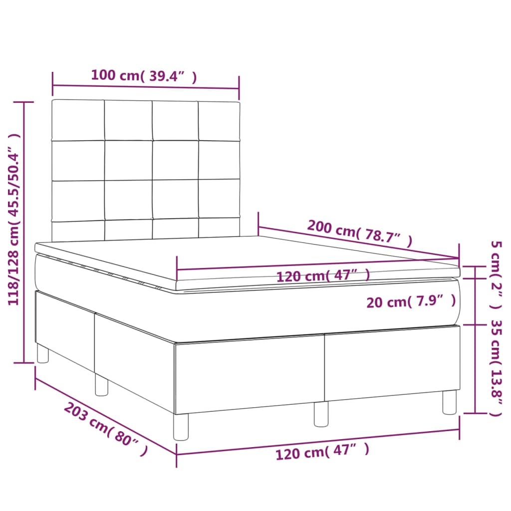 vidaXL Sommier à lattes de lit et matelas et LED Gris foncé 120x200 cm