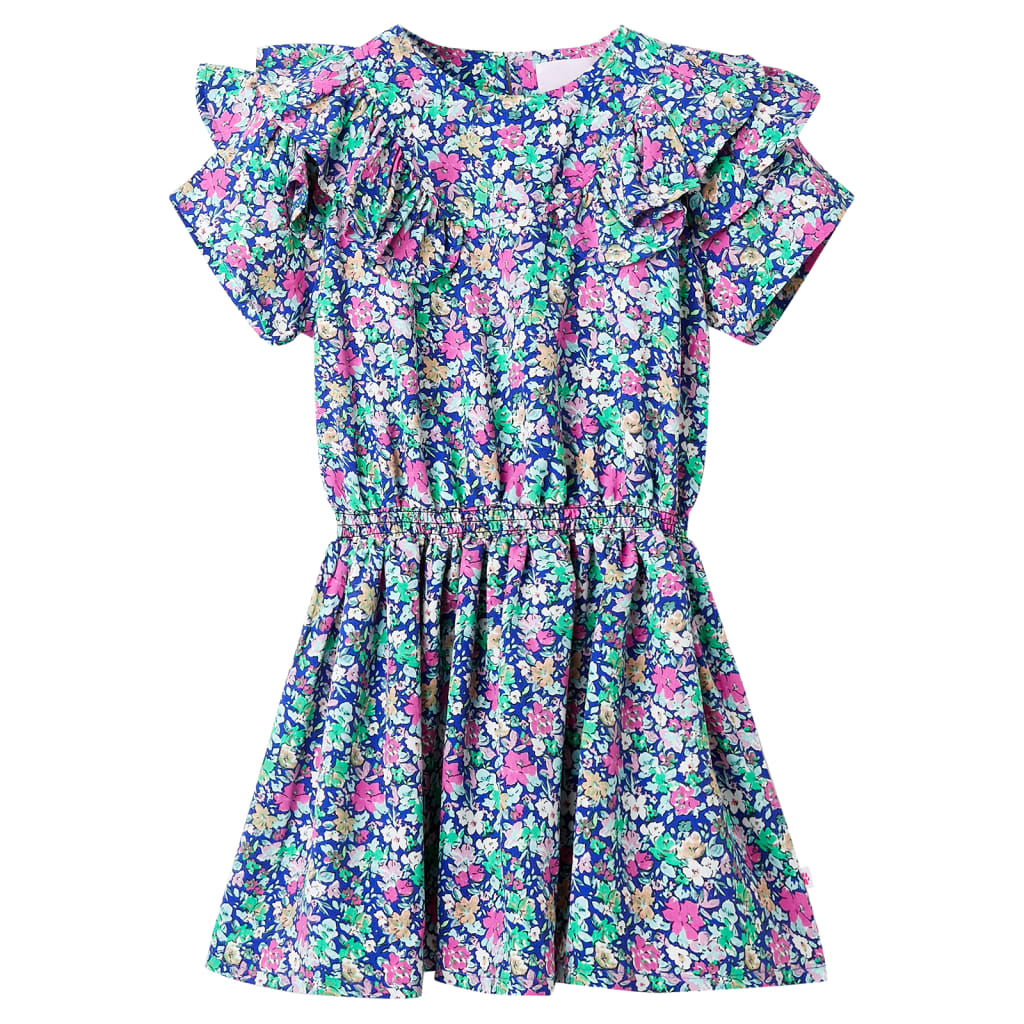 Robe pour enfants à manches à volants bleu cobalt 104