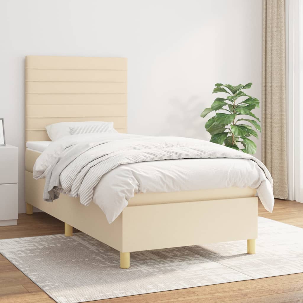 vidaXL Sommier à lattes de lit avec matelas Crème 90x200 cm Tissu