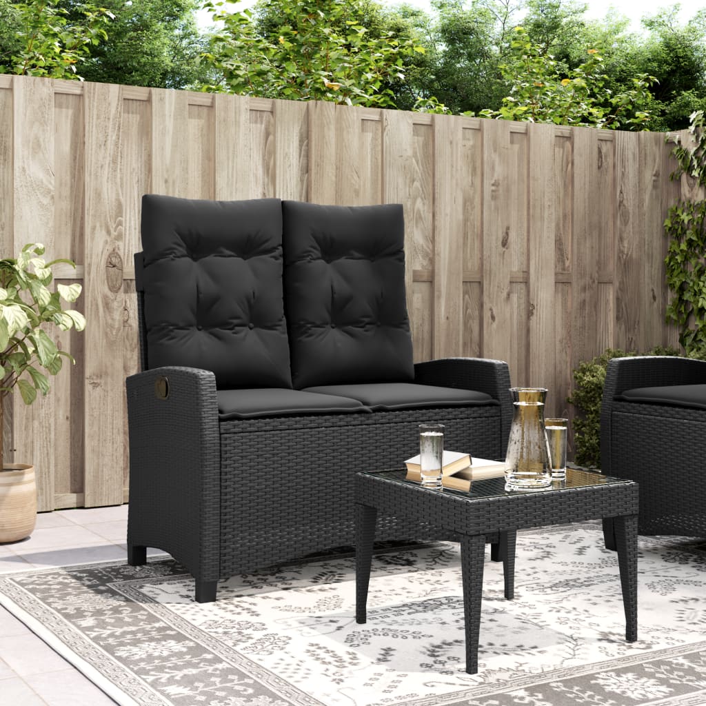 vidaXL Banc inclinable de jardin avec coussins noir résine tressée