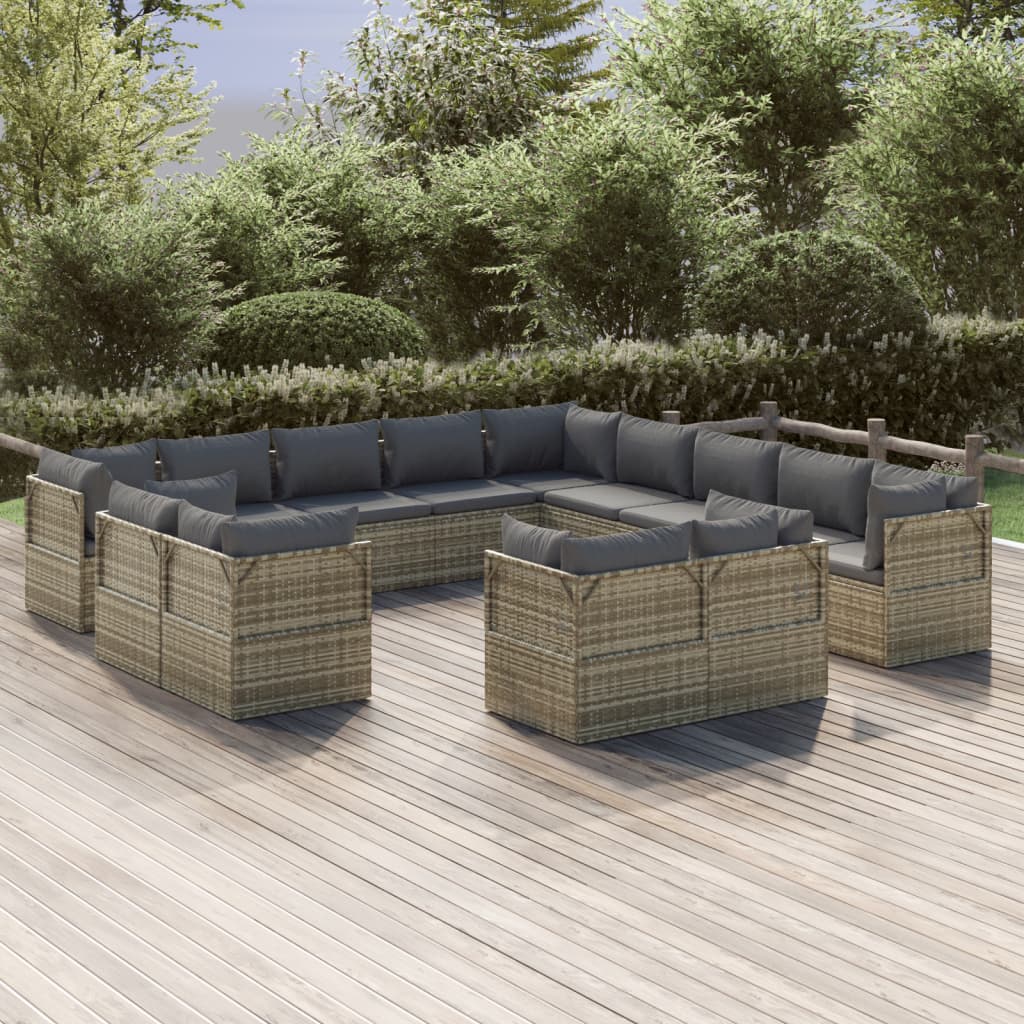 vidaXL Salon de jardin 13 pcs avec coussins Gris Résine tressée