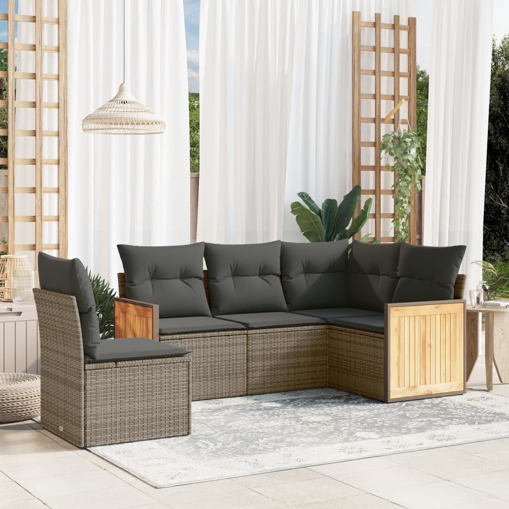 vidaXL Salon de jardin 5 pcs avec coussins gris résine tressée