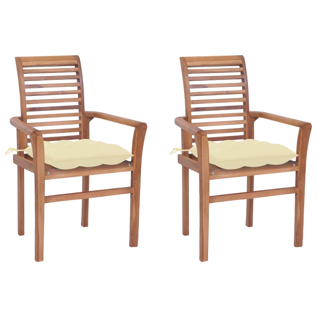 vidaXL Chaises à manger lot de 2 avec coussins blanc crème Bois teck