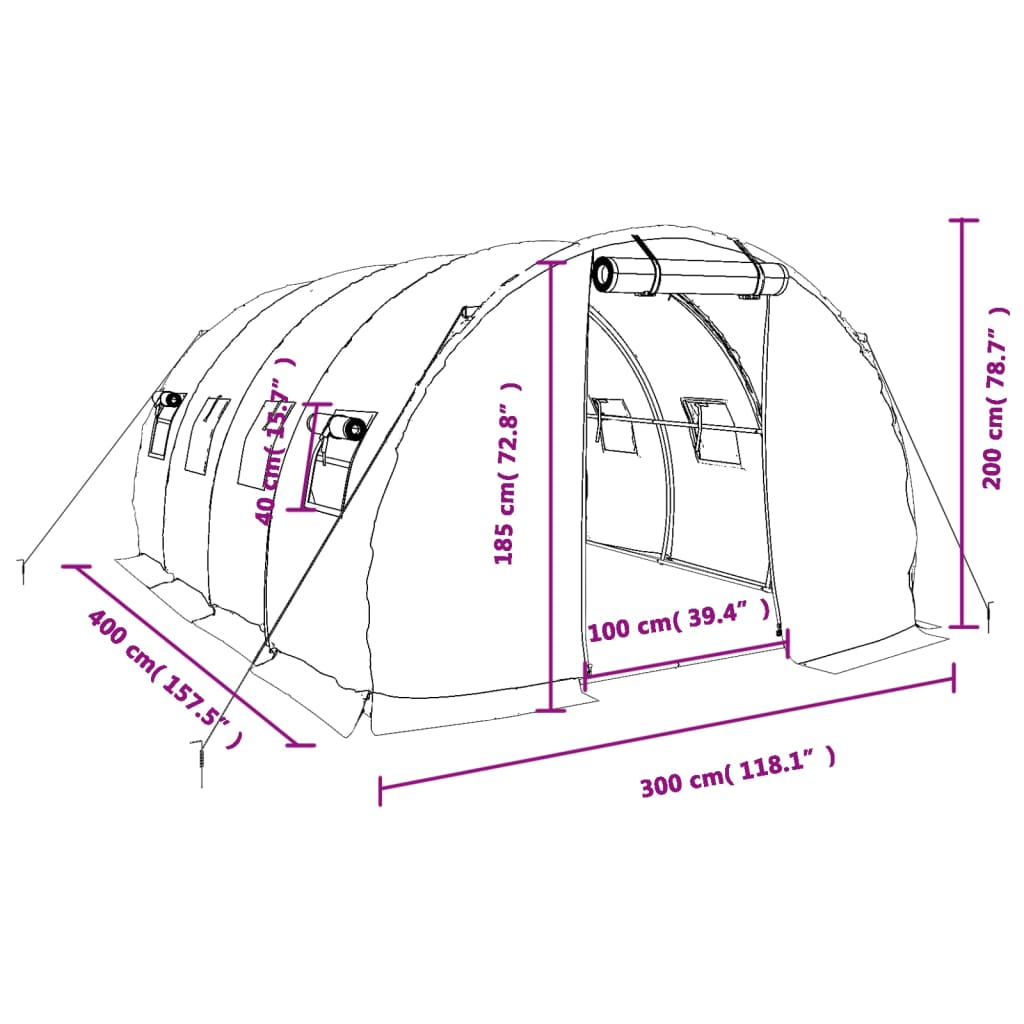 vidaXL Serre avec cadre en acier blanc 12 m² 4x3x2 m