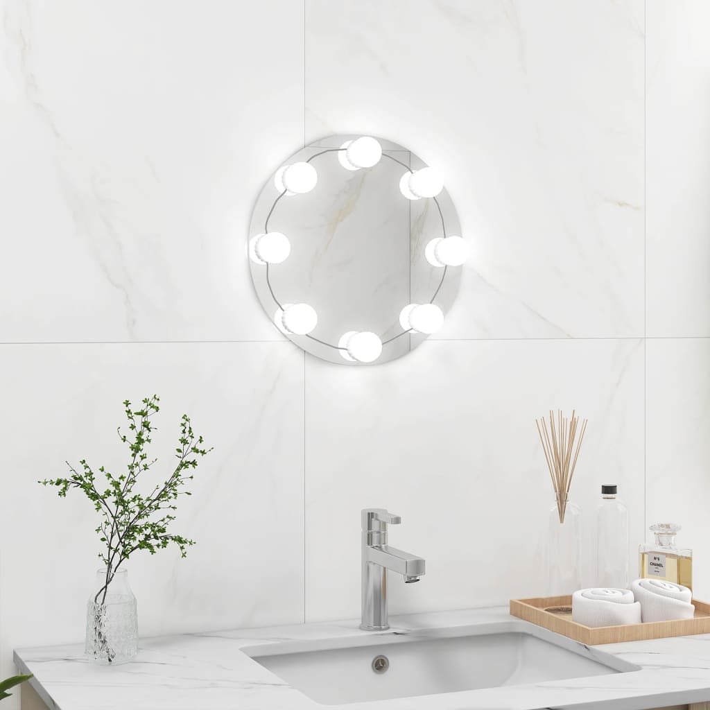 vidaXL Miroir mural sans cadre avec lampes LED Rond Verre