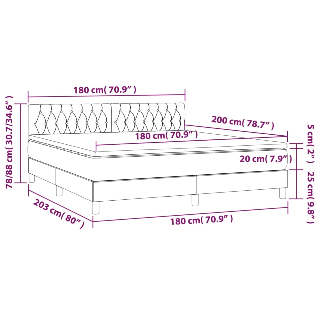 vidaXL Sommier à lattes de lit avec matelas LED Bleu 180x200 cm Tissu