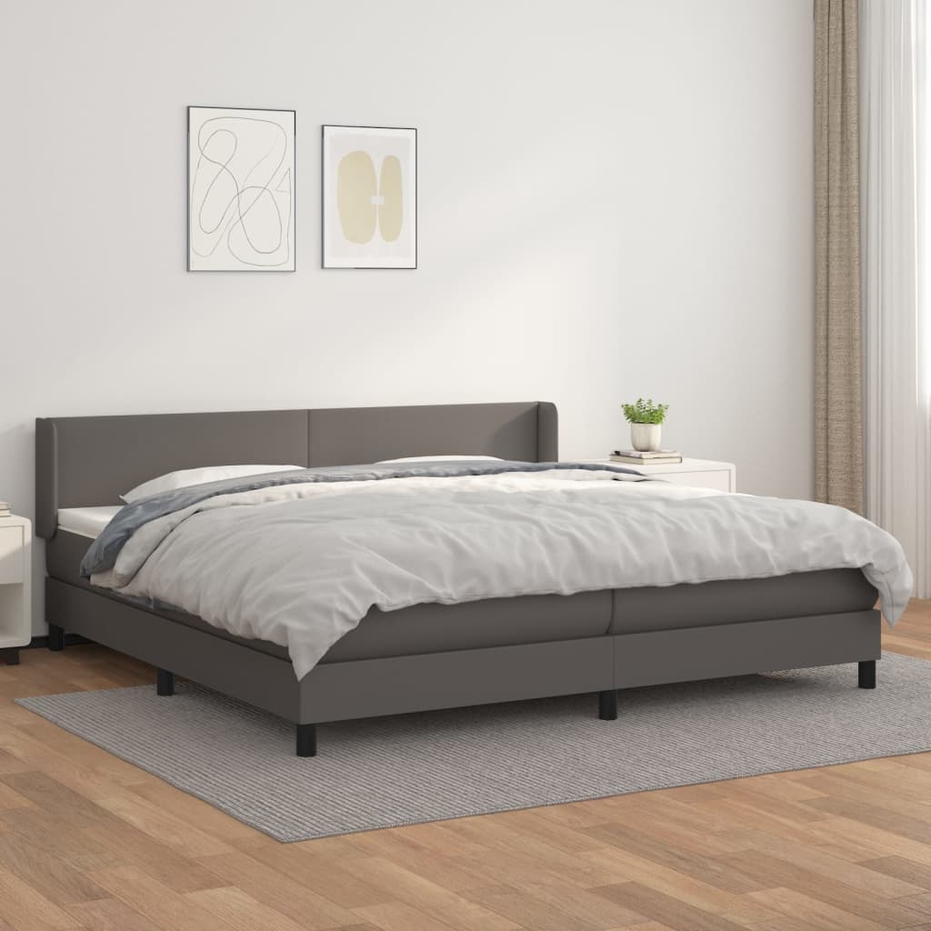 vidaXL Sommier à lattes de lit avec matelas Gris 200x200 cm Similicuir