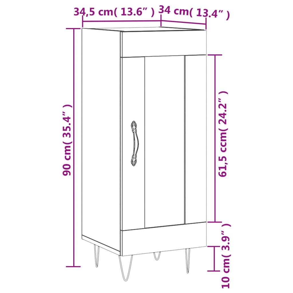 vidaXL Buffet Sonoma gris 34,5x34x90 cm Bois d'ingénierie