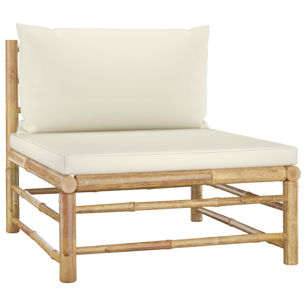 vidaXL Salon de jardin 3 pcs avec coussins blanc crème Bambou