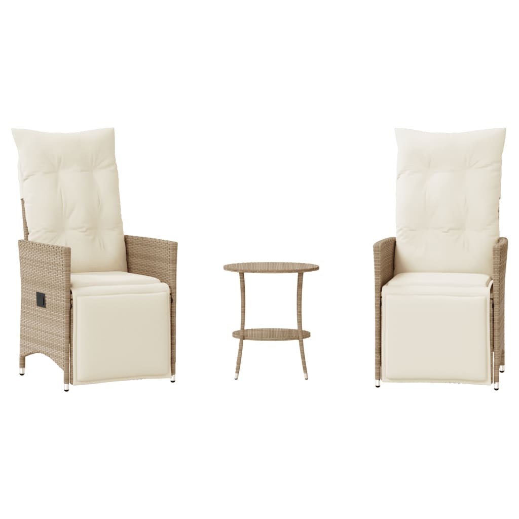 vidaXL Ensemble de bistro 3 pcs avec coussins beige résine tressée