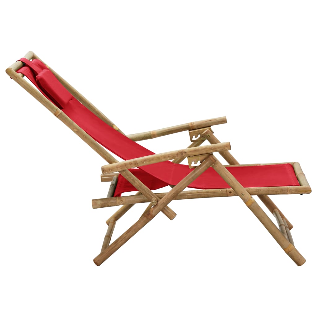 vidaXL Chaise de relaxation inclinable Rouge Bambou et tissu