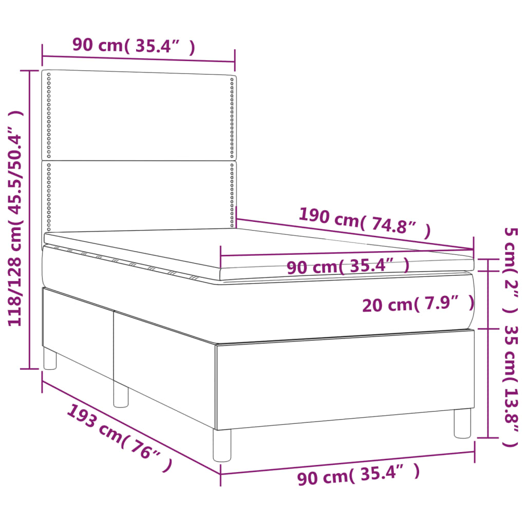 vidaXL Sommier à lattes de lit avec matelas et LED Vert foncé 90x190cm