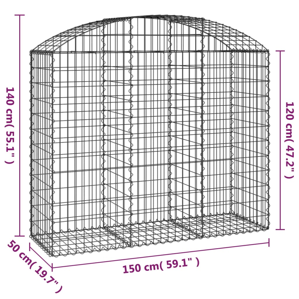 vidaXL Panier de gabions arqué 150x50x120/140 cm Fer galvanisé