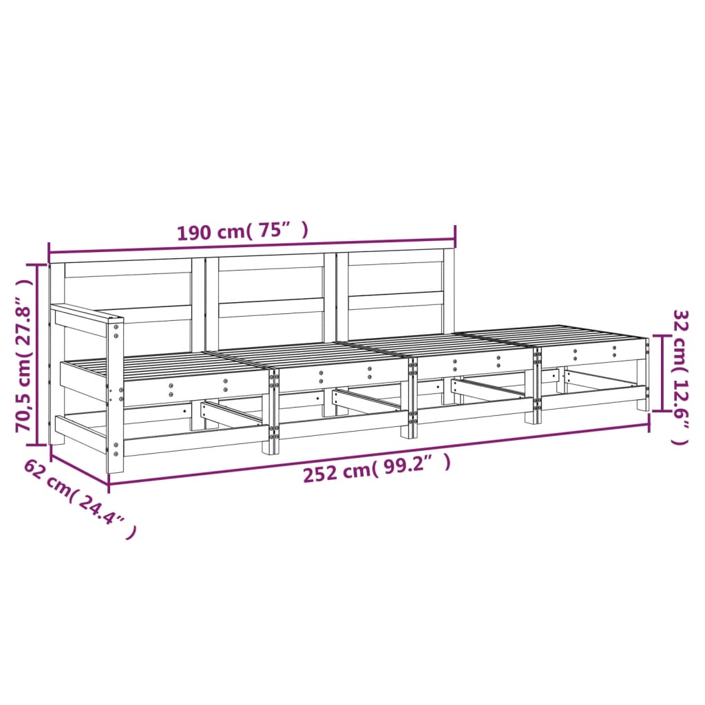 vidaXL Salon de jardin 4 pcs gris bois massif de pin