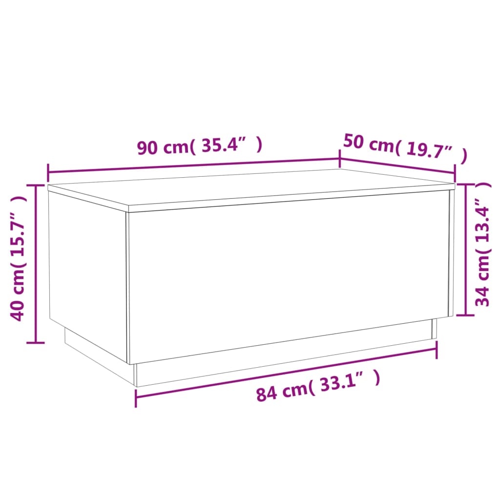 vidaXL Table basse avec lumières LED chêne fumé 90x50x40 cm