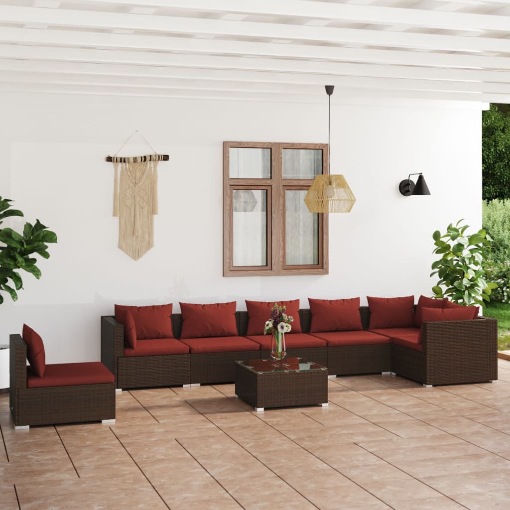 vidaXL Salon de jardin 8 pcs avec coussins résine tressée marron