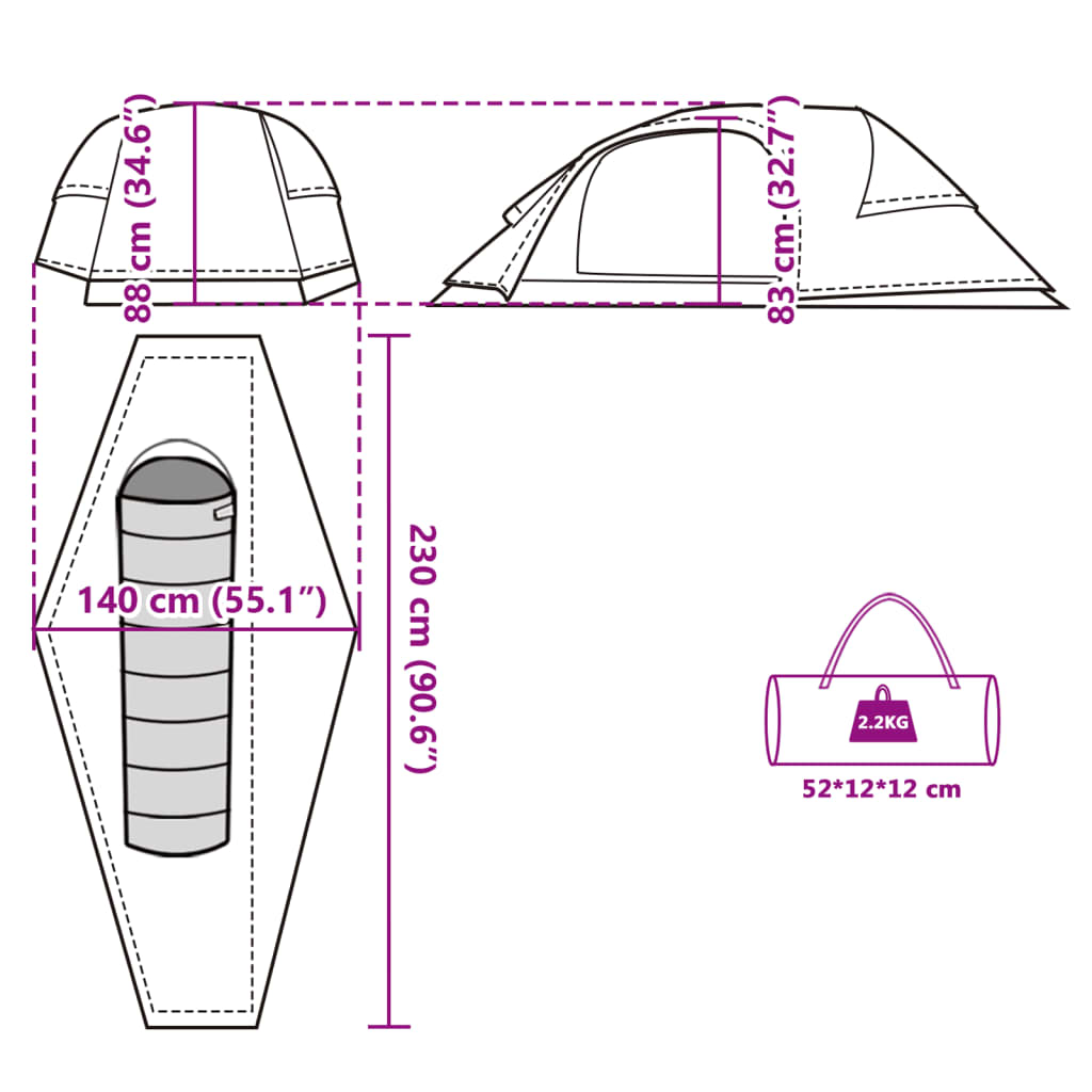 vidaXL Tente de camping à dôme 1 personne vert imperméable