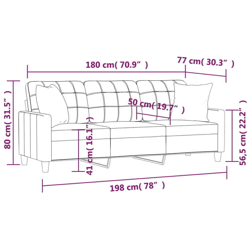 vidaXL Canapé 3 places avec oreillers décoratifs noir 180cm similicuir