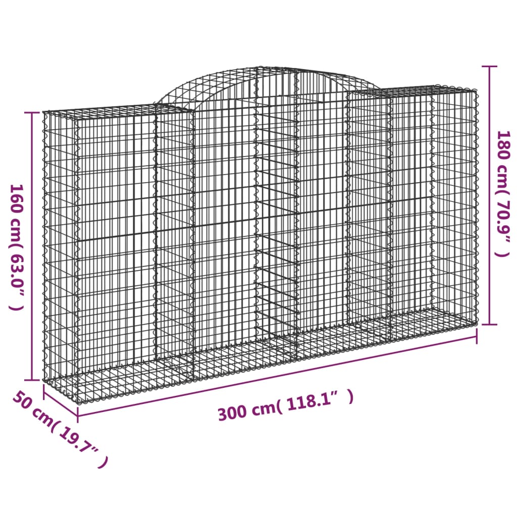 vidaXL Paniers à gabions arqués 20 pcs 300x50x160/180 cm fer galvanisé