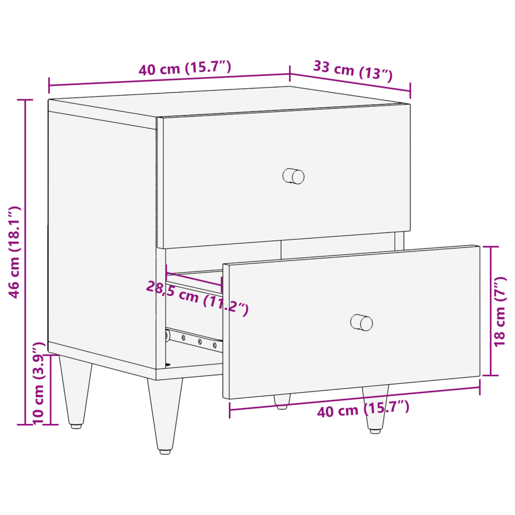 vidaXL Tables de chevet 2 pcs 40x33x46 cm Bois de manguier solide