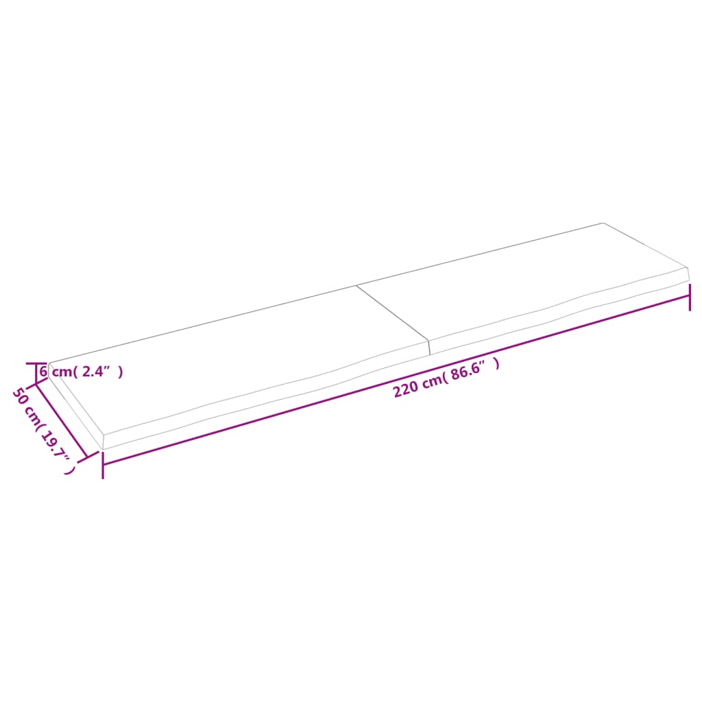 vidaXL Comptoir de salle de bain 220x50x(2-6)cm bois massif non traité