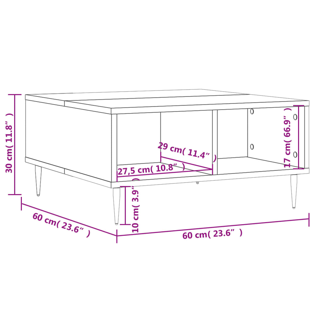 vidaXL Table basse sonoma gris 60x60x30 cm bois d'ingénierie