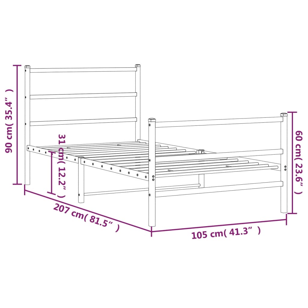 vidaXL Cadre de lit métal sans matelas et pied de lit blanc 100x200 cm