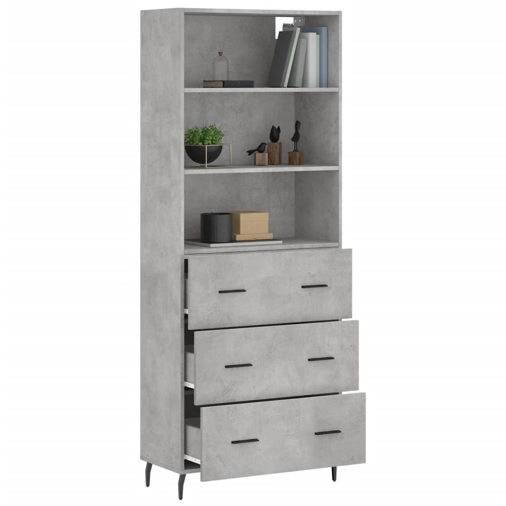 vidaXL Buffet haut Gris béton 69,5x34x180 cm Bois d'ingénierie