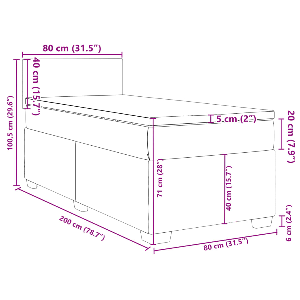 vidaXL Sommier à lattes de lit et matelas Noir 80x200 cm Velours