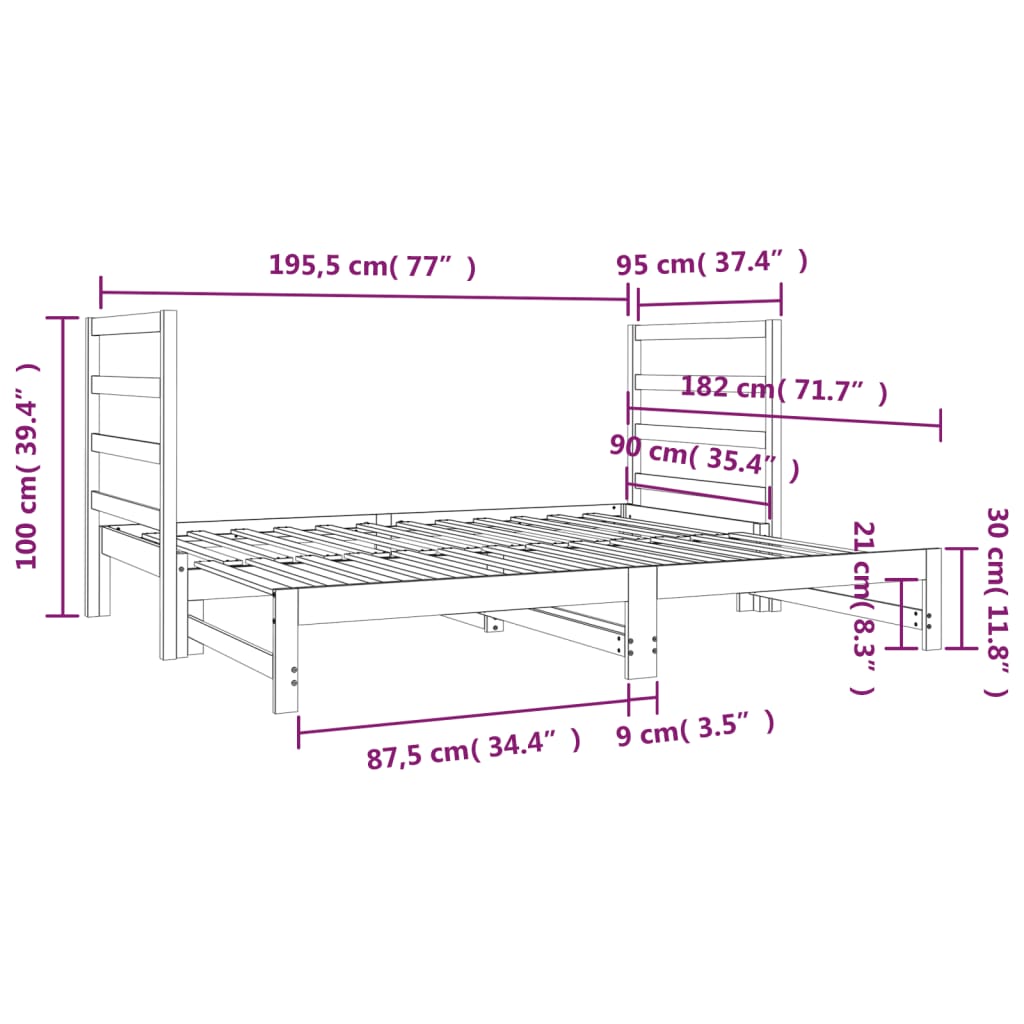 vidaXL Lit coulissant 2x(90x190) cm Bois de pin massif