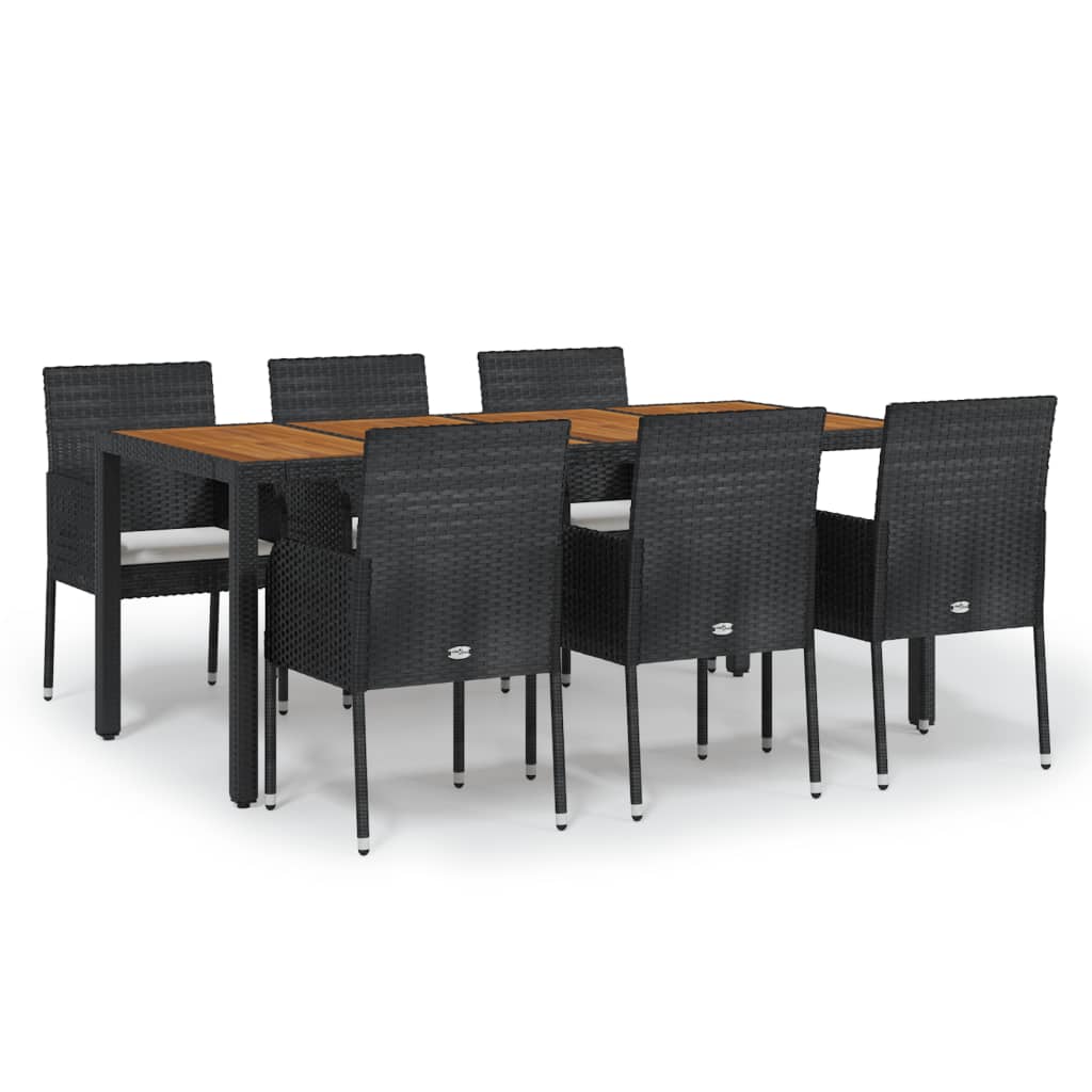 vidaXL Ensemble à manger de jardin coussins 7pcs Noir Résine tressée