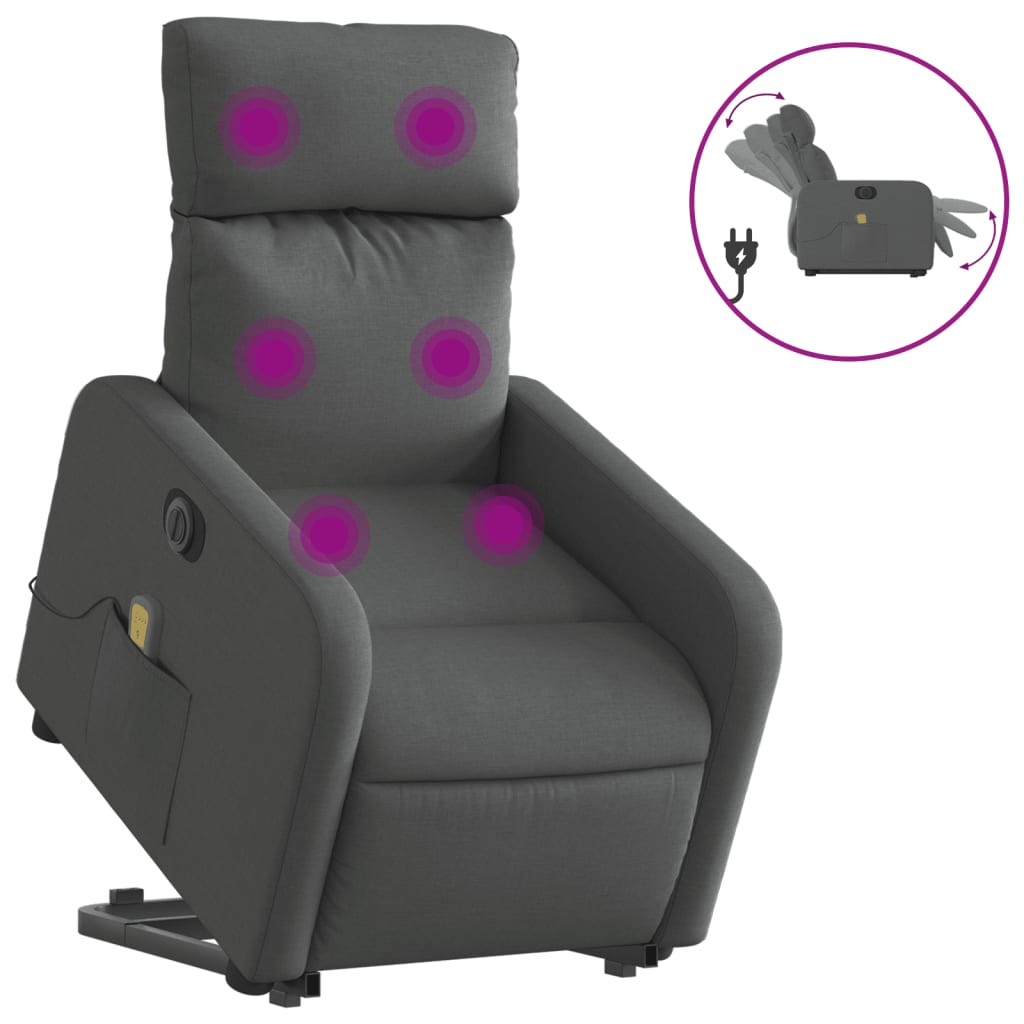 vidaXL Fauteuil inclinable de massage électrique Gris foncé Tissu